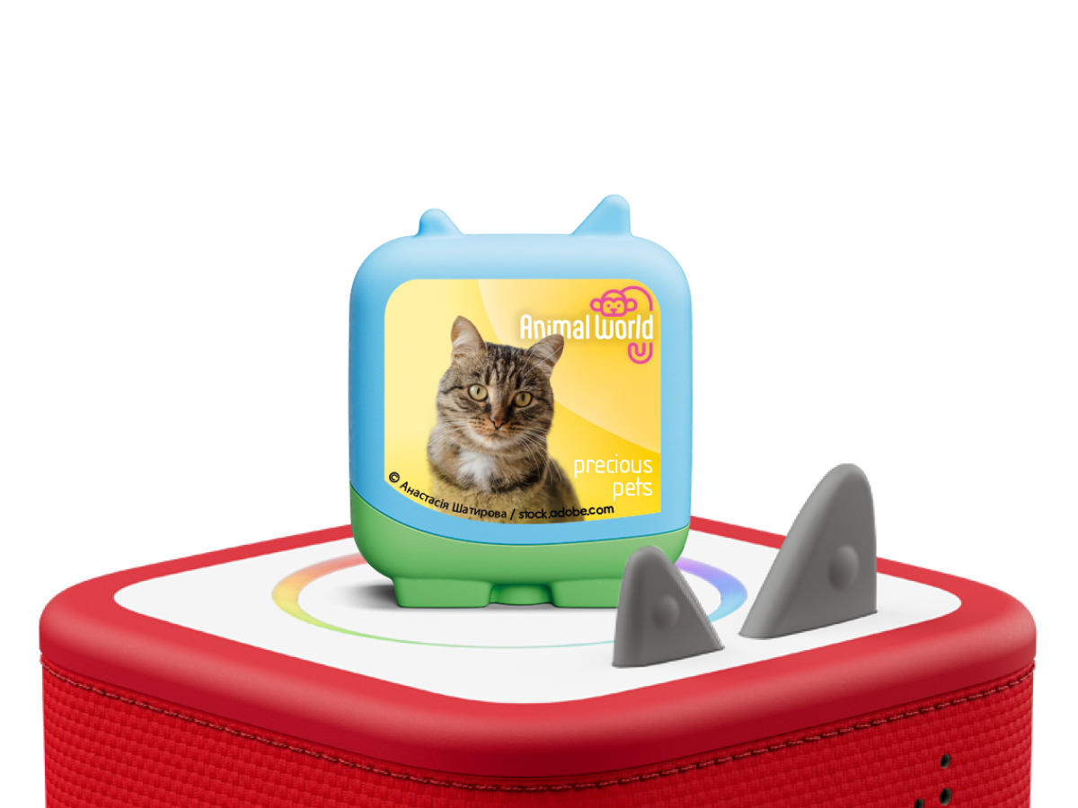 Animal World Precious Pets Clever Tonie on a red Toniebox 2 ready to play audio stories and songs