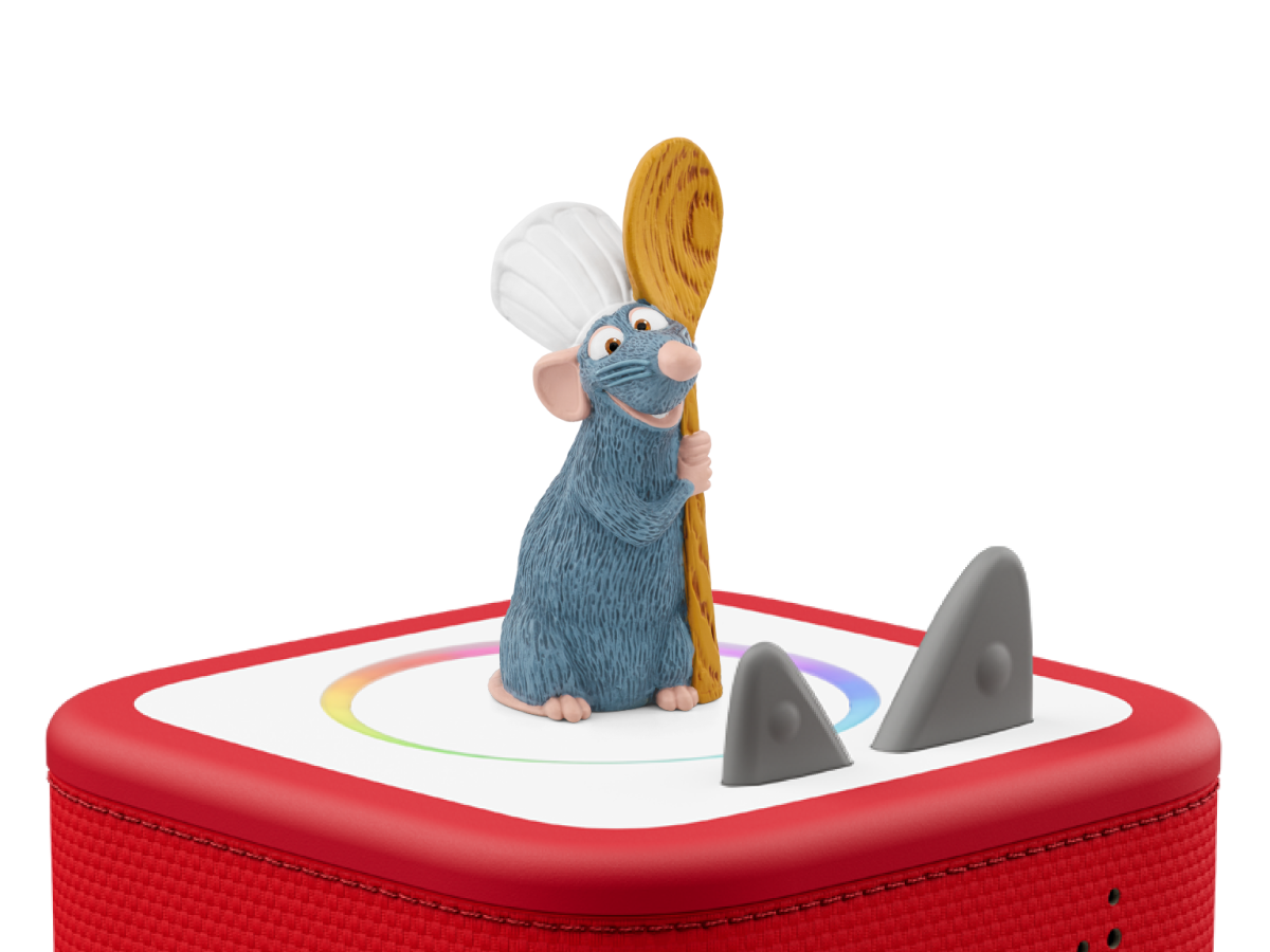 Disney & Pixar Ratatouille Tonie on a red Toniebox 2 ready to play audio stories and songs