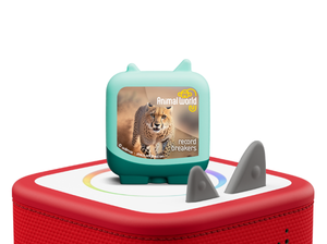 animal world record breakers clever tonies on a red Toniebox 2 ready to play audio stories and songs