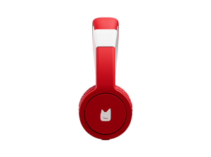 Side view of the red wired headphones for kids with pulsating light illuminated