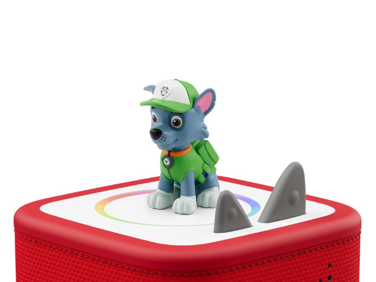 PAW Patrol: Rocky Tonie on a red Toniebox 2 ready to play audio stories and songs