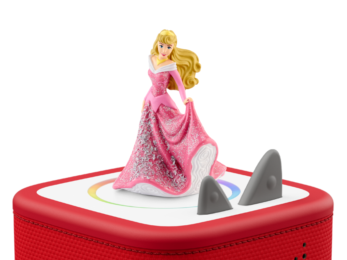 Disney Sleeping Beauty Tonie on a red Toniebox 2 ready to play audio stories and songs