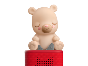 Sleepy Bear Night Light Tonie on a red Toniebox 2 ready to play audio stories and songs