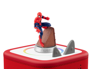 Marvel Spider-Man Tonie on a red Toniebox 2 ready to play audio stories and songs