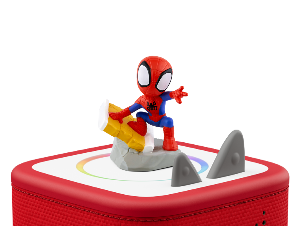 Marvel's Spidey and His Amazing Friends: Spidey Tonie on a red Toniebox 2 ready to play audio stories and songs