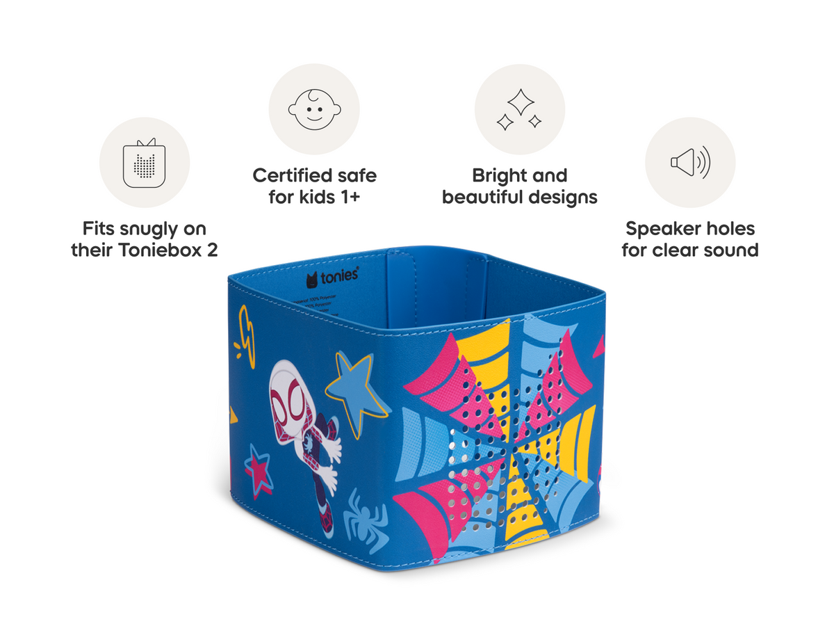 Toniebox 2 Sleeve MARVEL Spidey & His Amazing Friends is in our line of sleeves that are compatible with Toniebox 2 which are easy to clean, 1+, and include bright and fun designs