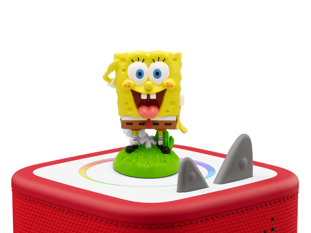 SpongeBob SquarePants Tonie on a red Toniebox 2 ready to play audio stories and songs