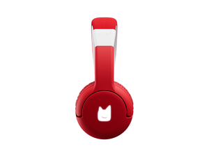 Side view of the red bluetooth headphones for kids with pulsating light illuminated