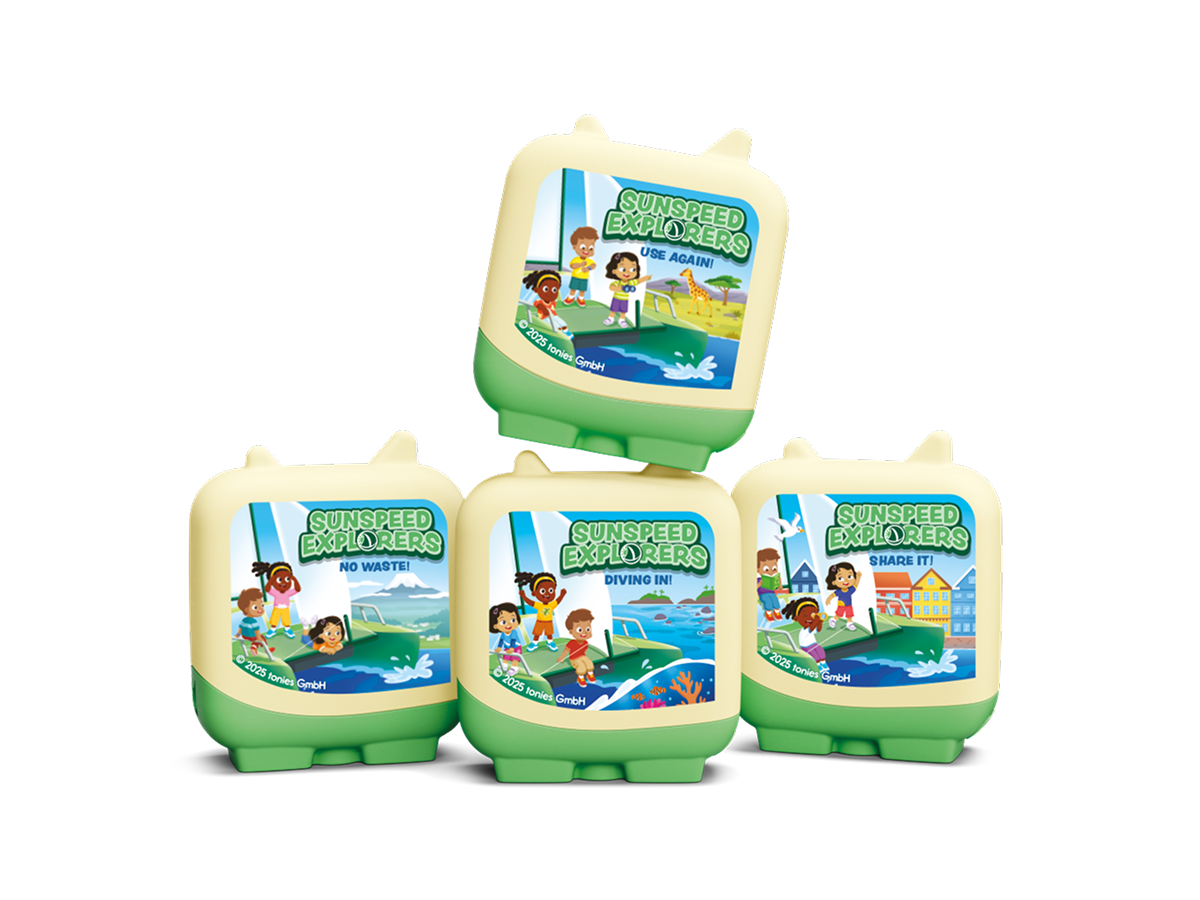 Sunspeed Explorers Clever Tonies - 4 Pack stacked together displaying the full set available