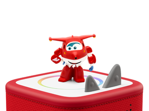 Super Wings: A World of Adventure Tonie on a red Toniebox 2 ready to play audio stories and songs