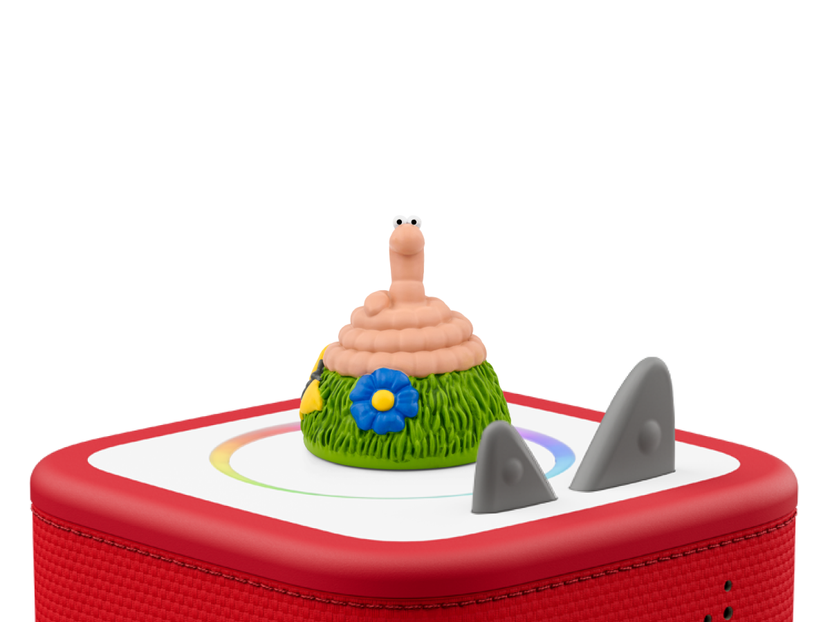 Julia Donaldson Superworm Tonie on a red Toniebox 2 ready to play audio stories and songs
