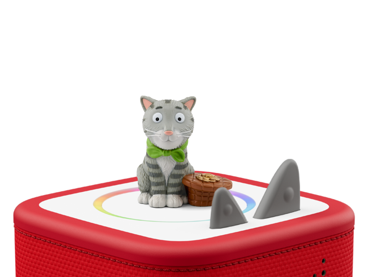 Tabby McTat Tonie on a red Toniebox 2 ready to play audio stories and songs