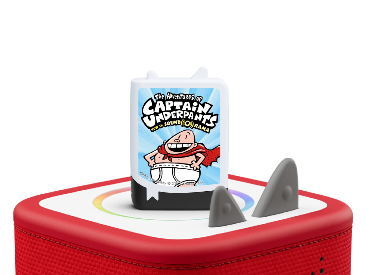 Dav Pilkey: The Adventures of Captain Underpants Book Tonie on a red Toniebox 2 ready to play audio stories and songs