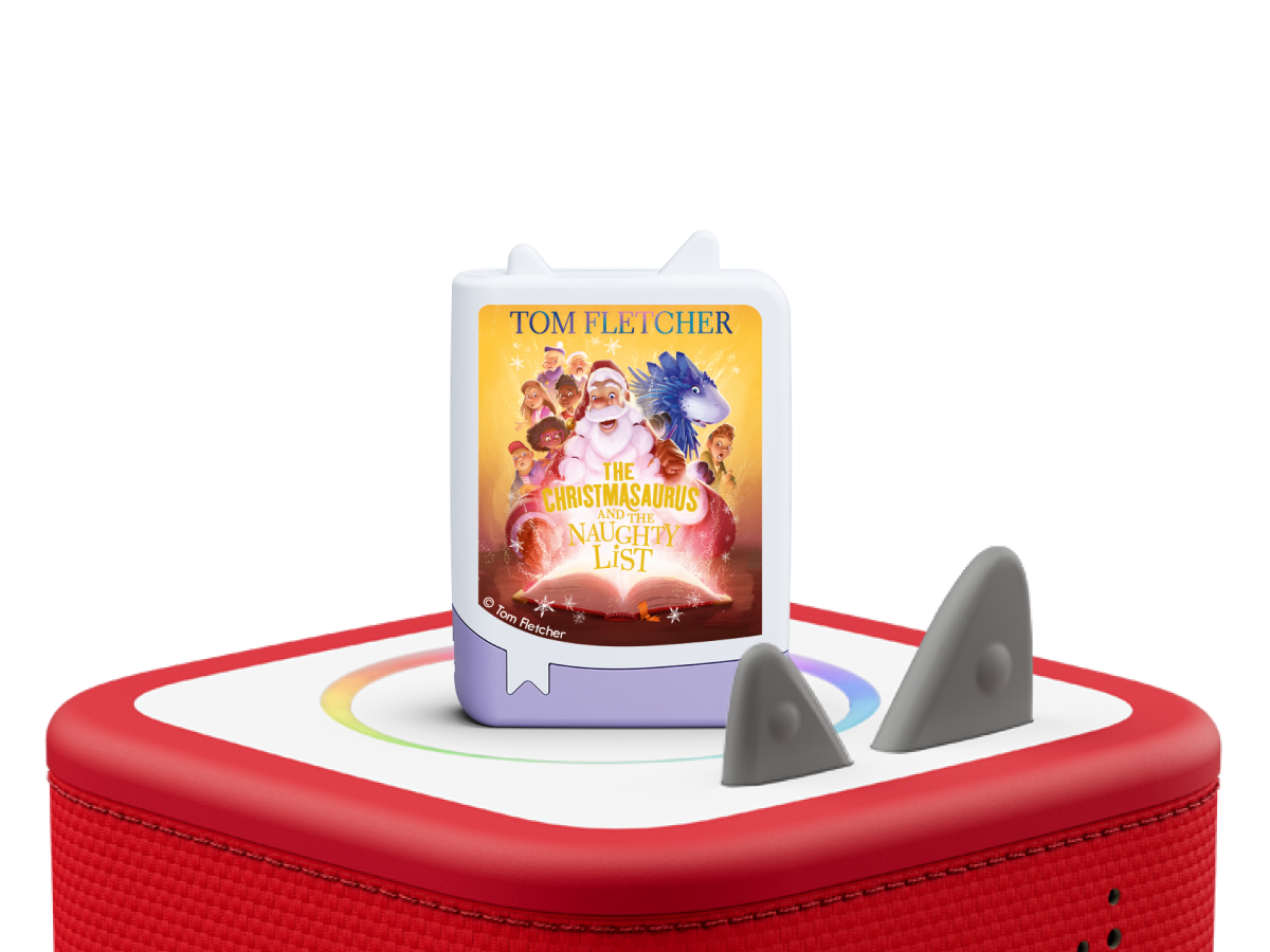 Tom Fletcher: The Christmasaurus and the Naughty List Book Tonie on a red Toniebox 2 ready to play audio stories and songs