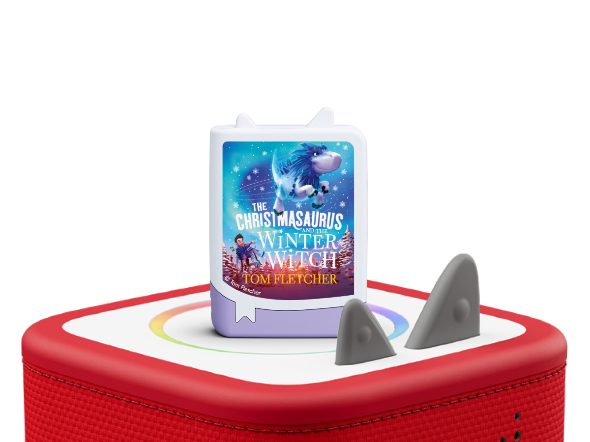 Tom Fletcher: The Christmasaurus and the Winter Witch Book Tonie on a red Toniebox 2 ready to play audio stories and songs