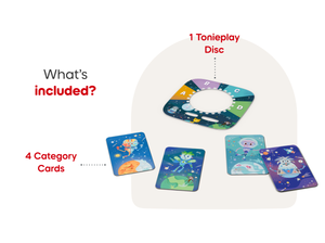 Quizzlys: All About Animals - ToniePlay Game includes one disc and 3 category cards