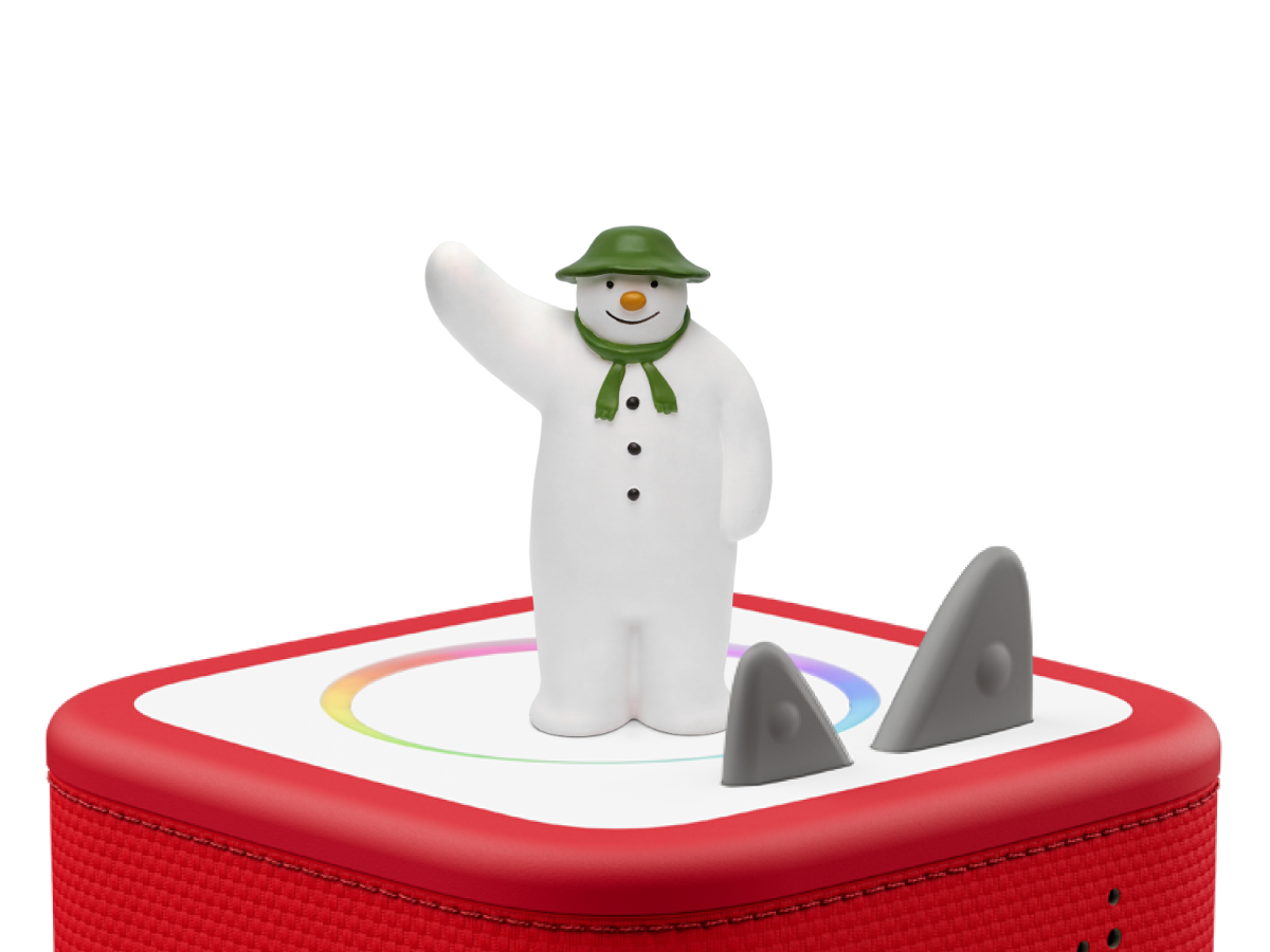 The Snowman & the Snow Dog Tonie on a red Toniebox 2 ready to play audio stories and songs