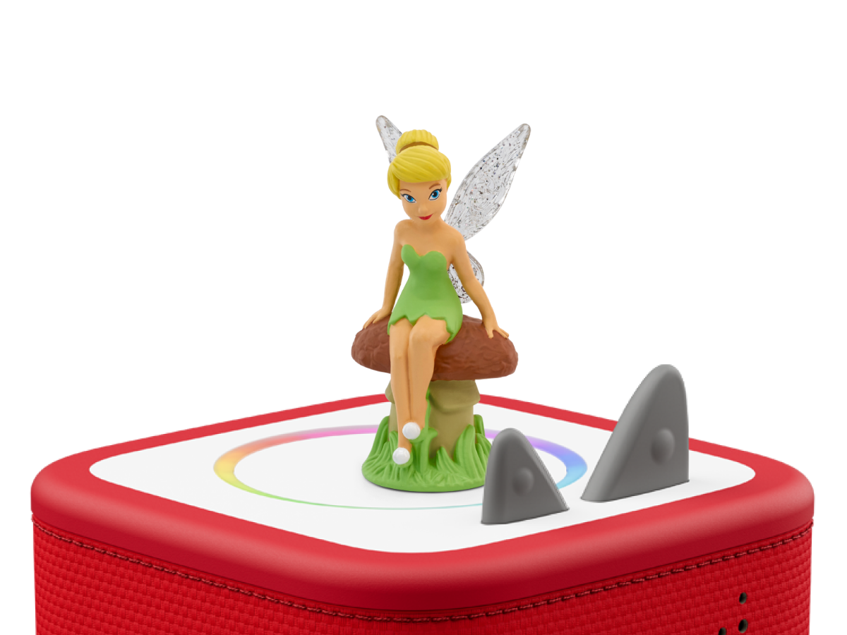 Disney Tinker Bell Tonie on a red Toniebox 2 ready to play audio stories and songs