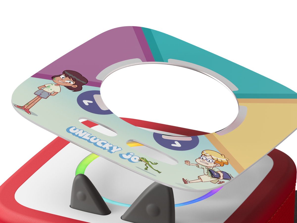 Unlucky Jo ToniePlay Game disc on a red toniebox 2 audio player for kids