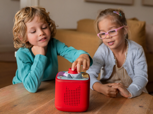 Kids Playing With A Red Toniebox 2 And Unlucky Jo Tonieplay
