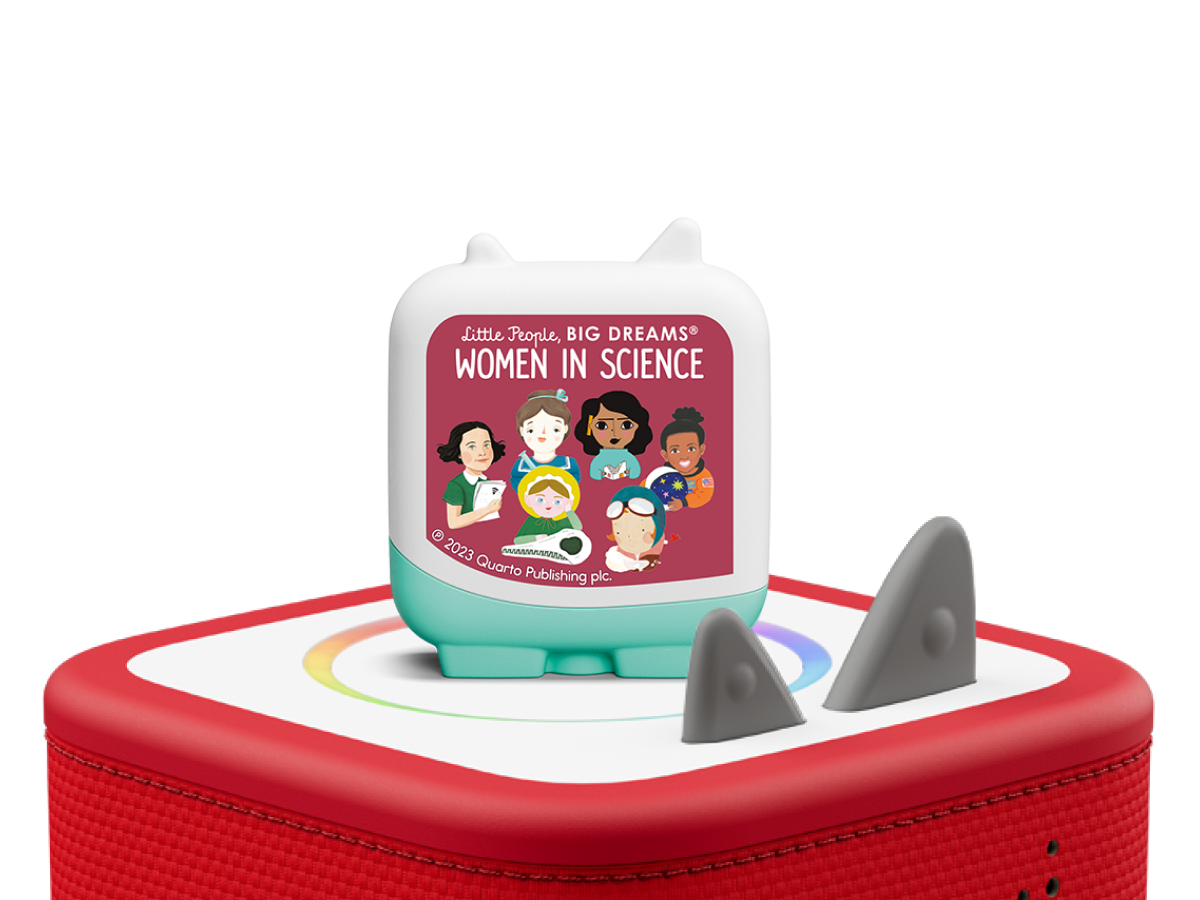Little People, Big Dreams: Women in Science Clever Tonie on a red Toniebox 2 ready to play audio stories and songs