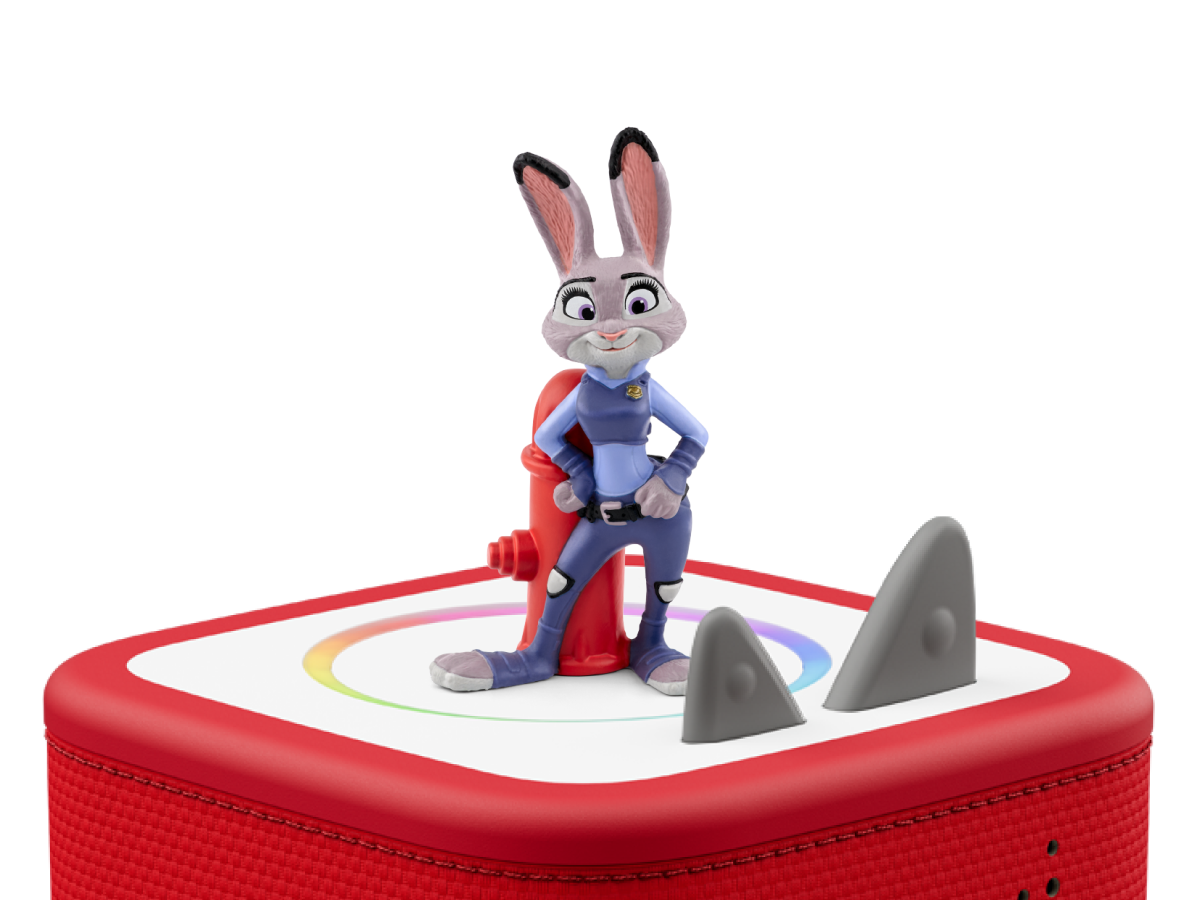 Disney Zootopia Tonie on a red Toniebox 2 ready to play audio stories and songs