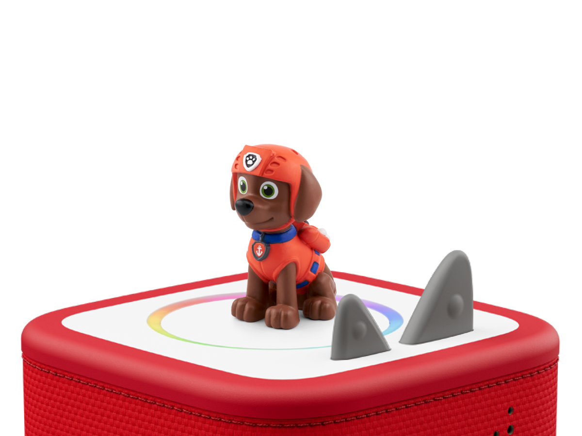 PAW Patrol: Zuma Tonie on a red Toniebox 2 ready to play audio stories and songs